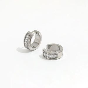 Diamond Baguette Silver Hoops