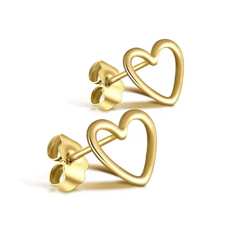 Gold Hollow Heart Studs